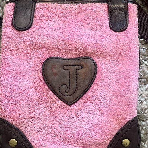 Juicy Couture Pink and Brown Terry Cloth Crossbody Bag Vintage - Picture 3 of 9